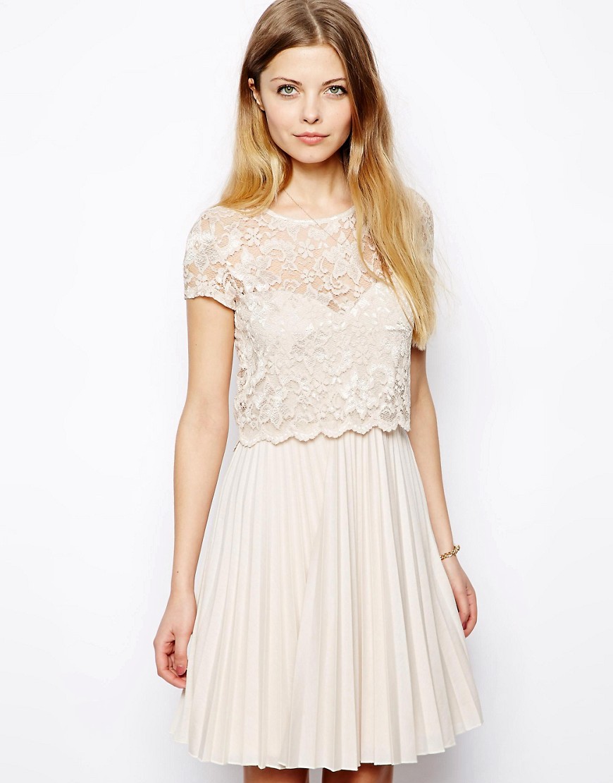 ASOS | ASOS Lace Top Pleat Mini Dress at ASOS