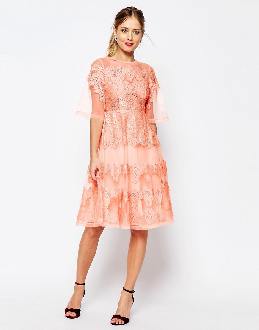 Image 1 of ASOS SALON Lace And Organza Midi Dress