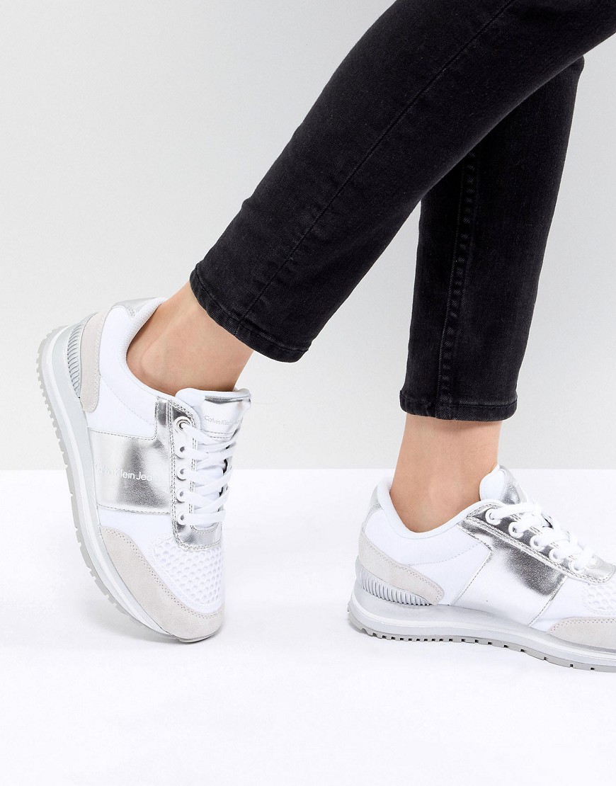 Белые кроссовки с серебристыми вставками Calvin Klein Tanya - Белый