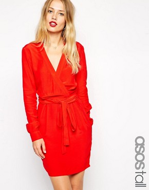 ASOS TALL Wrap Dress with Tulip Skirt and Long Sleeves
