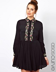 ASOS CURVE Shirt Dress with Floral Embroidery