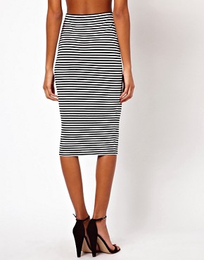 Image 2 of ASOS Heavy Pencil Skirt in Monochrome Stripe