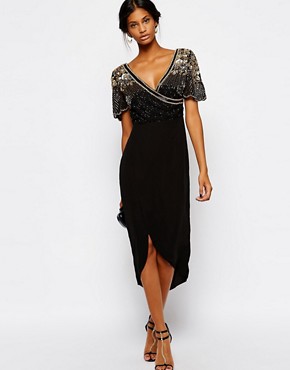 Image 4 of Virgos Lounge Julisa Midi Dress With Wrap Front and Embellished Shoulder