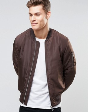 ASOS Bomber Jacket With MA1 Pocket In Brown