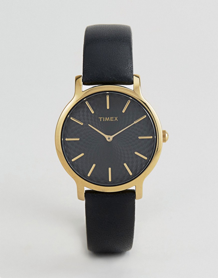 Часы с черным кожаным ремешком Timex TW2R36400 Skyline 34 мм - Черный