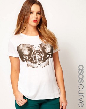 Image 1 of ASOS CURVE T-Shirt With Skull Butterfly