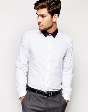 ASOS Smart Shirt In Long Sleeve With Contrast Printed Collar 