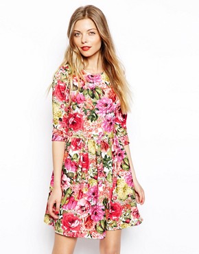 ASOS Skater Dress in Textured Floral Print 