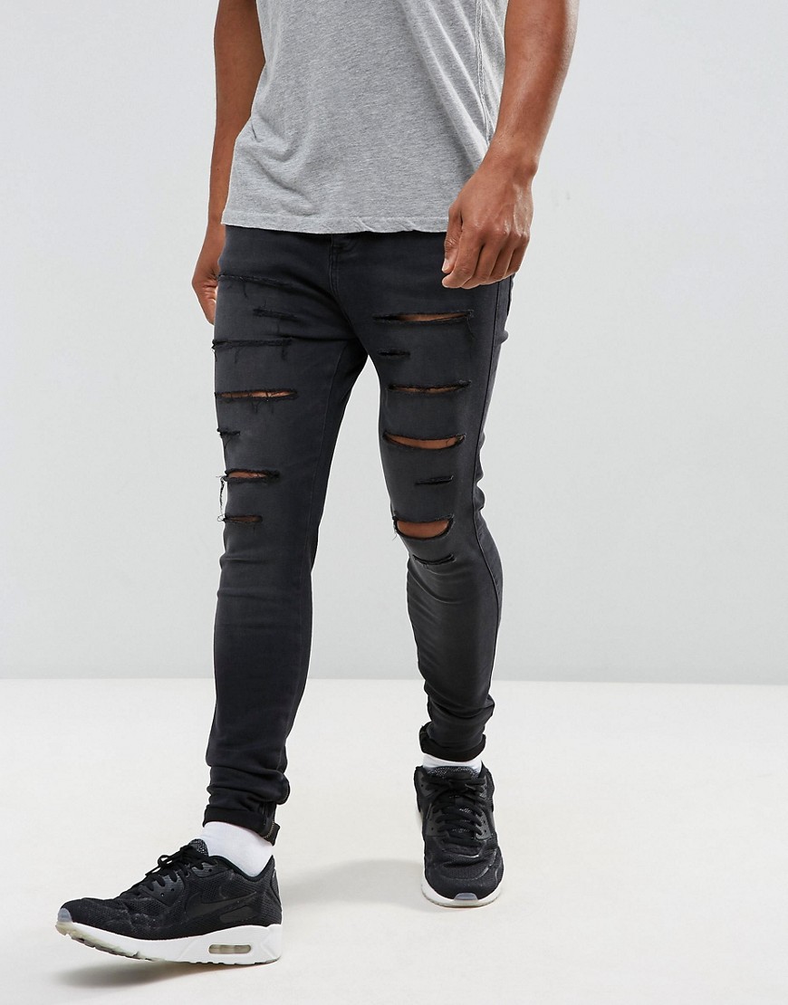 Рваные джинсы скинни с заниженным шаговым швом SikSilk - Черный