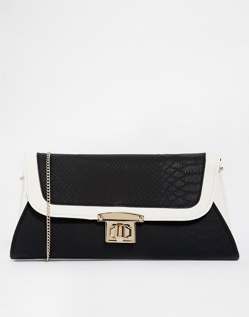Image 1 of New Look Lucky Black and White Snake Effect Clutch Bag