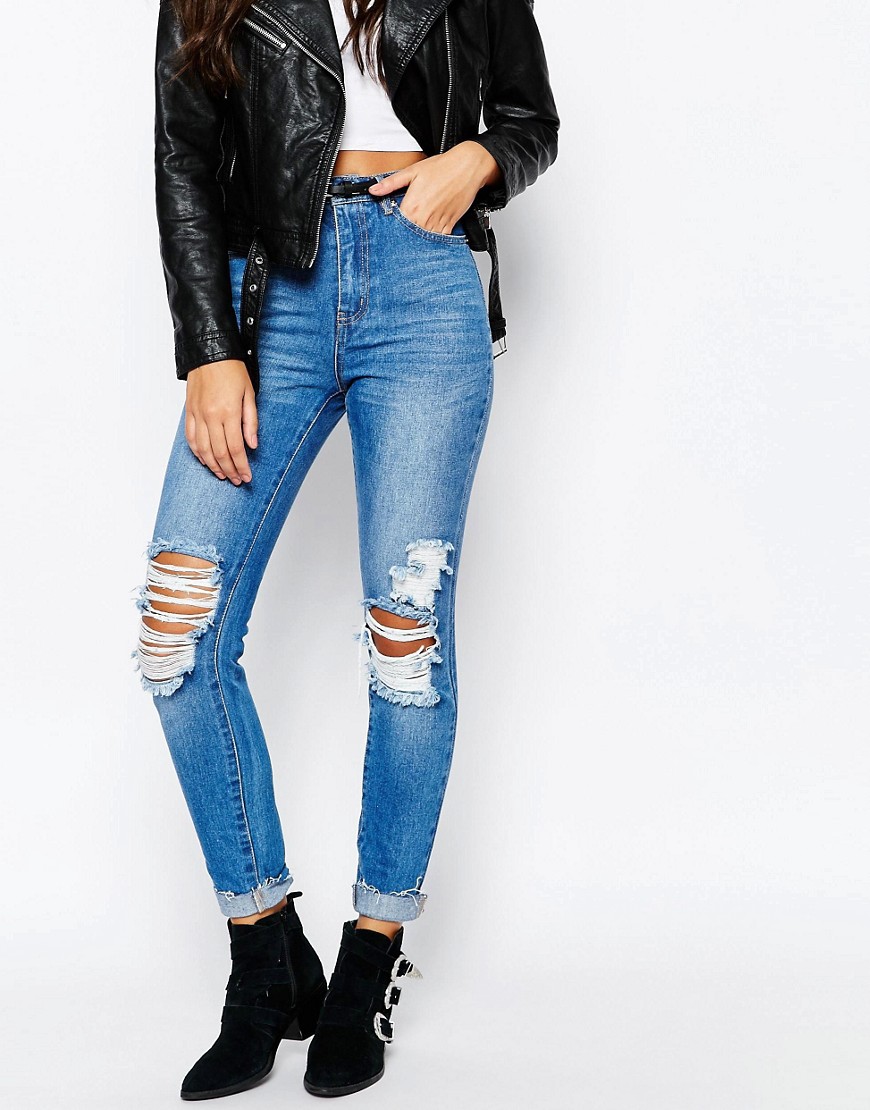 Image 1 of Missguided Riot High Rise Ripped Knee Skinny Jean