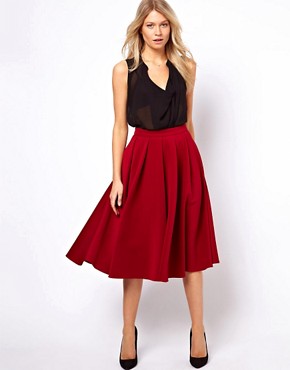flared skirt,pleated skirt,pleats,red,skirt,midi,ASOS