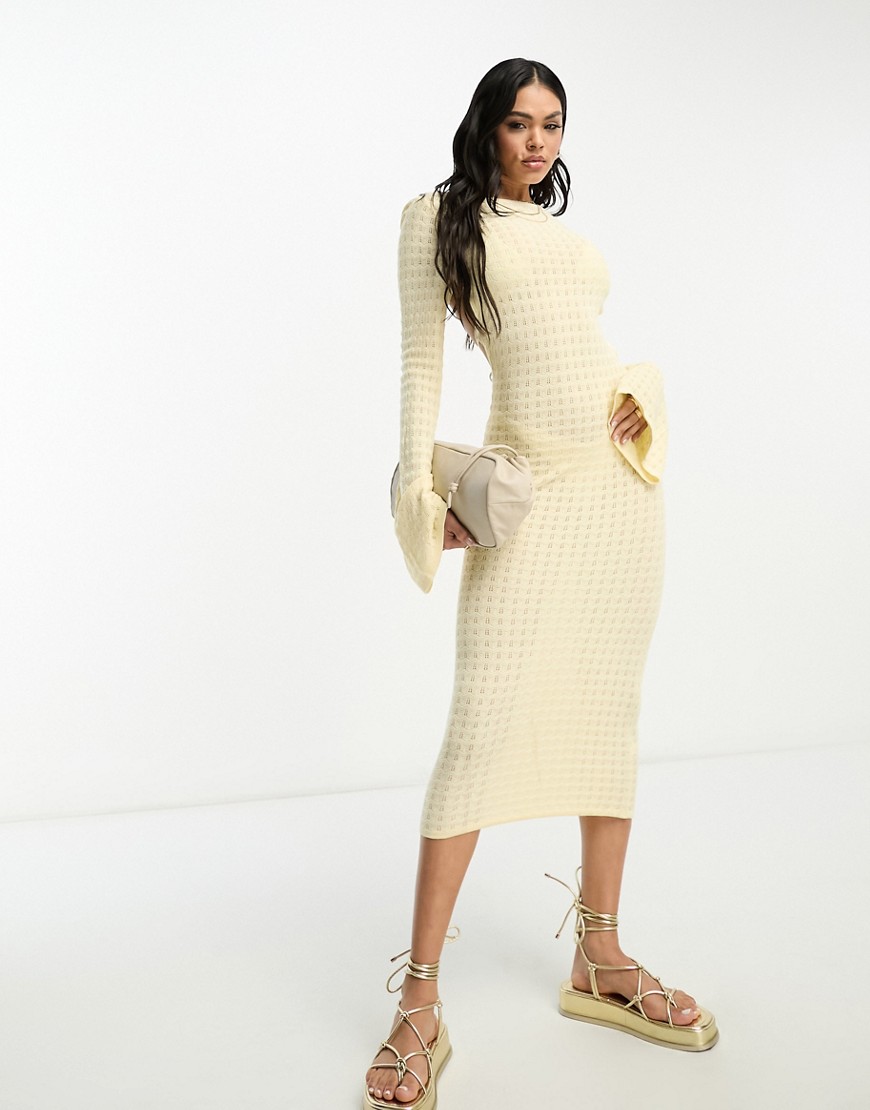 4th & Reckless costella crochet knit midaxi summer dress in buttercream-White