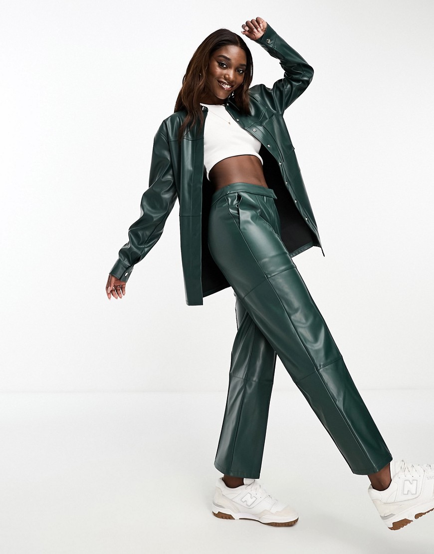 4th & Reckless faux leather trousers co-ord in teal-Green