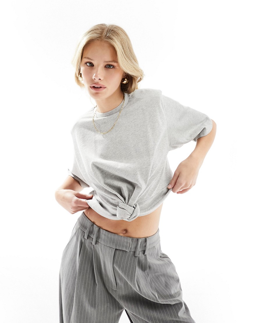 4th & Reckless knot front cropped t-shirt in grey