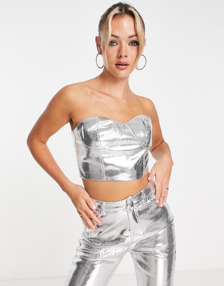 4th & Reckless metallic corset co-ord in silver