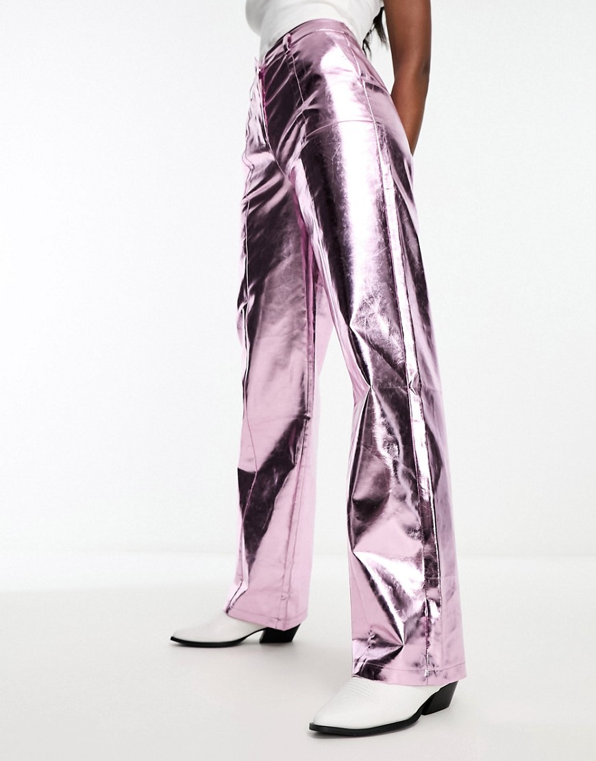 4th & Reckless metallic straight leg trousers in pink