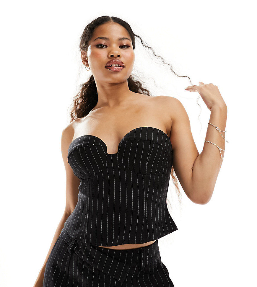 4th & Reckless Petite exclusive tailored bandeau top co-ord in pinstripe-Multi