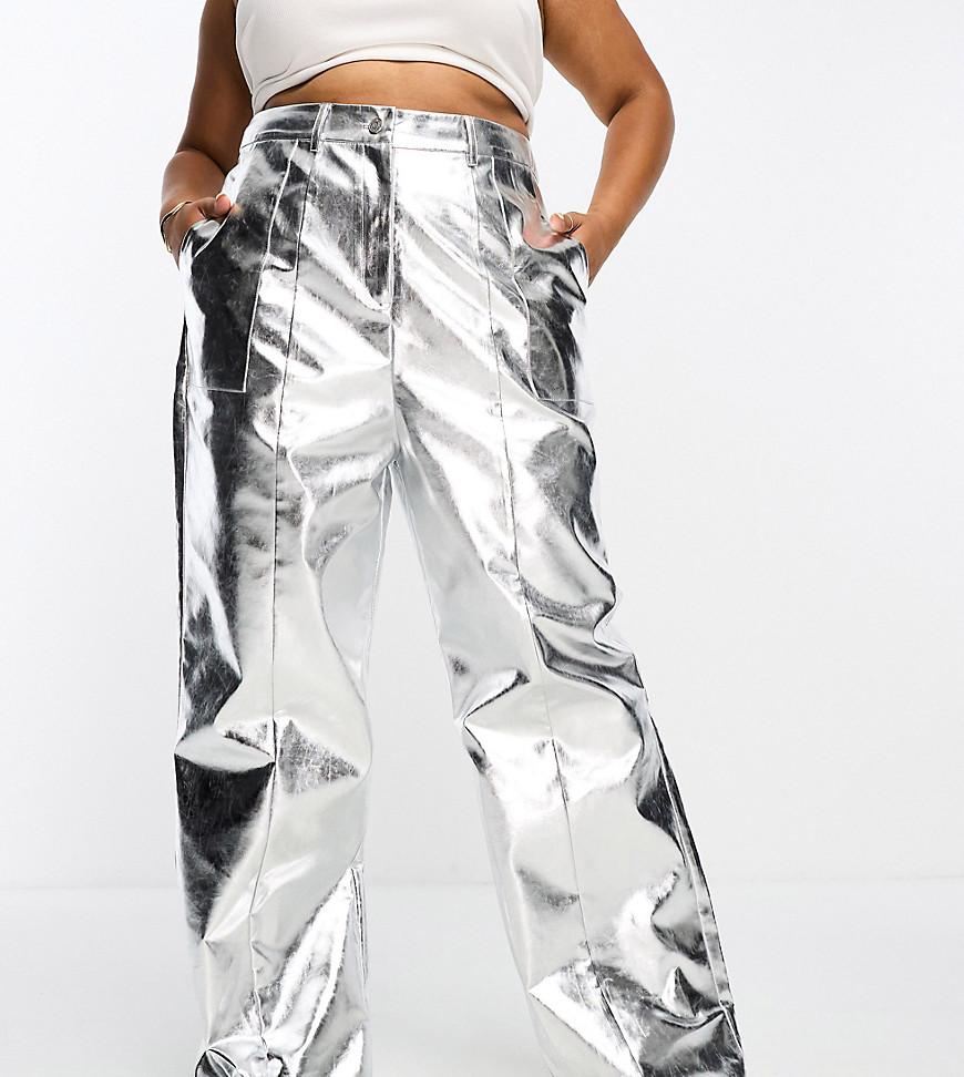 4th & Reckless Plus exclusive metallic trouser in silver