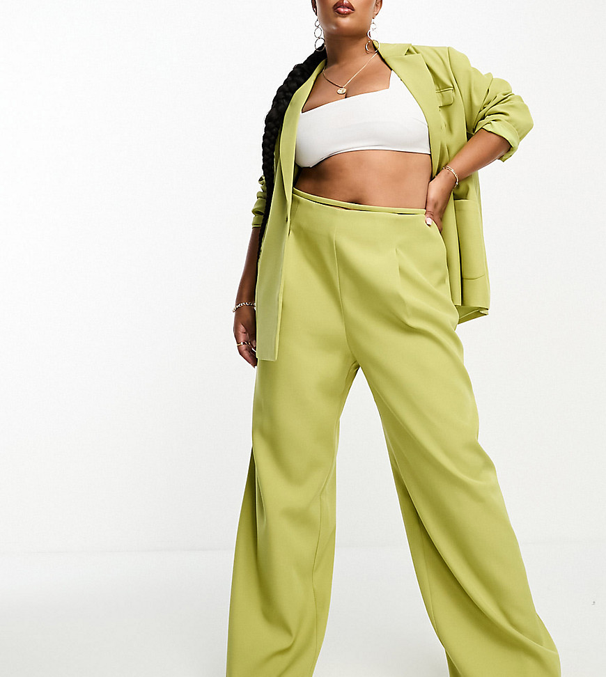4th & Reckless Plus exclusive strap waist detail tailored trouser co-ord in green