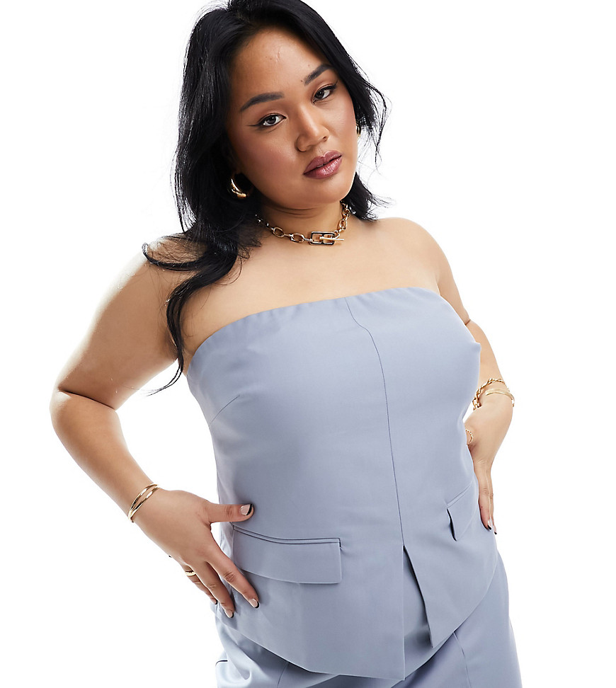 4th & Reckless Plus exclusive tailored split front bandeau top co-ord in blue