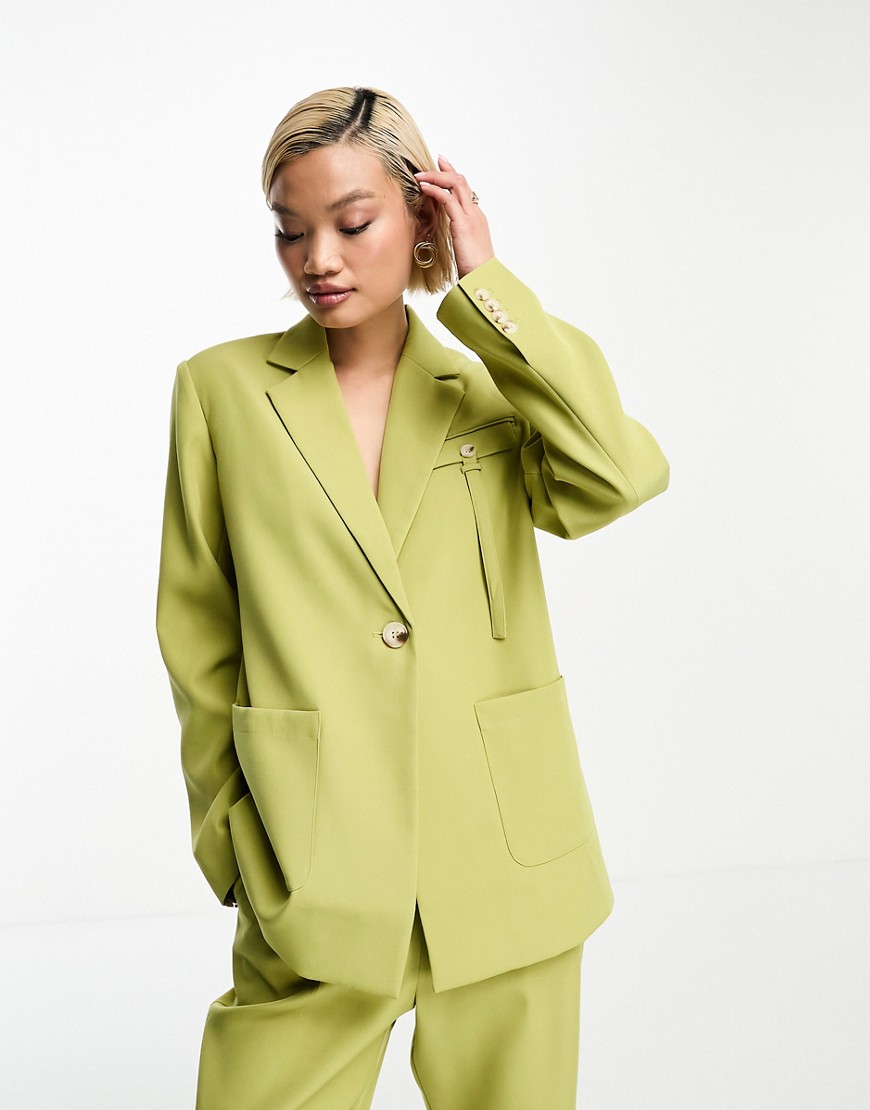 4th & Reckless pocket detail blazer co-ord in green
