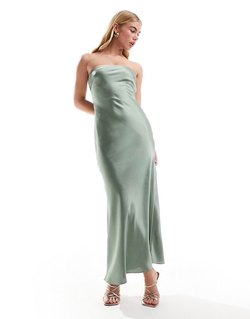4th & Reckless satin bandeau maxi dress in sage-Green