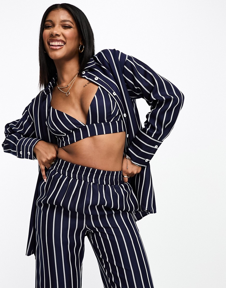 4th & Reckless stripe shirt co-ord in navy