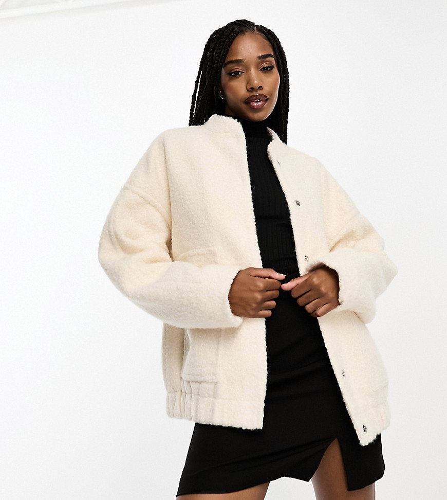 4th & Reckless Tall exclusive oversized wool look bomber jacket in cream-White