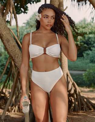 4th & Reckless x Loz Vassallo lulu crinkle high waist bikini bottom in cream-White