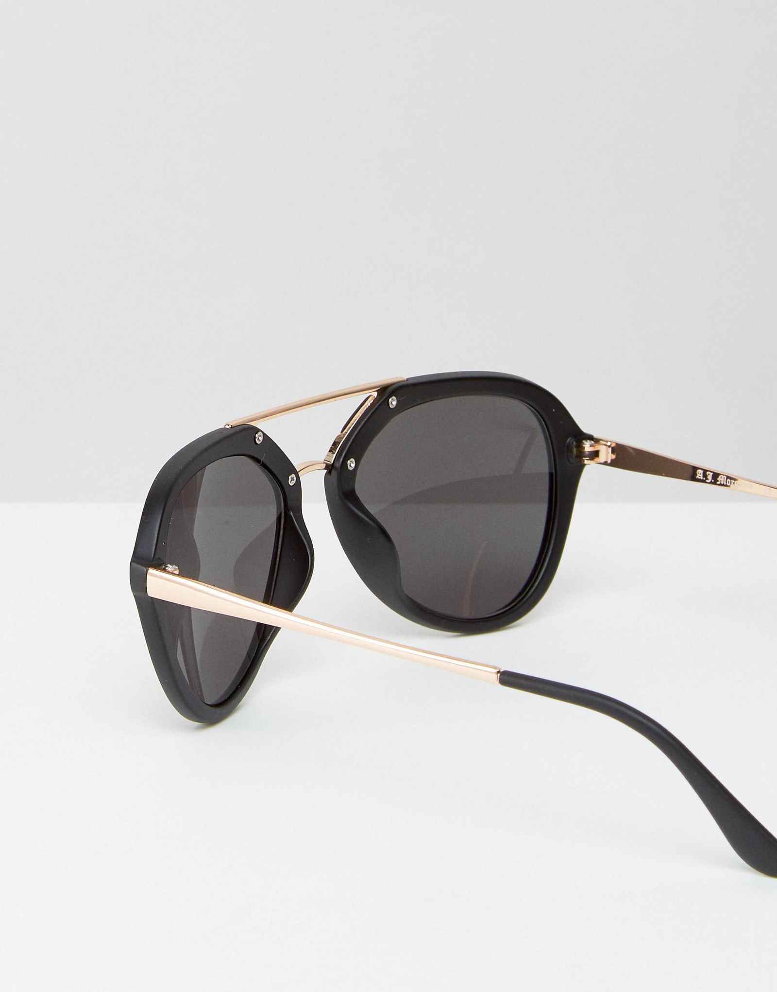 A J Morgan Aviator Sunglasses in Matt Black and Contrast Gold