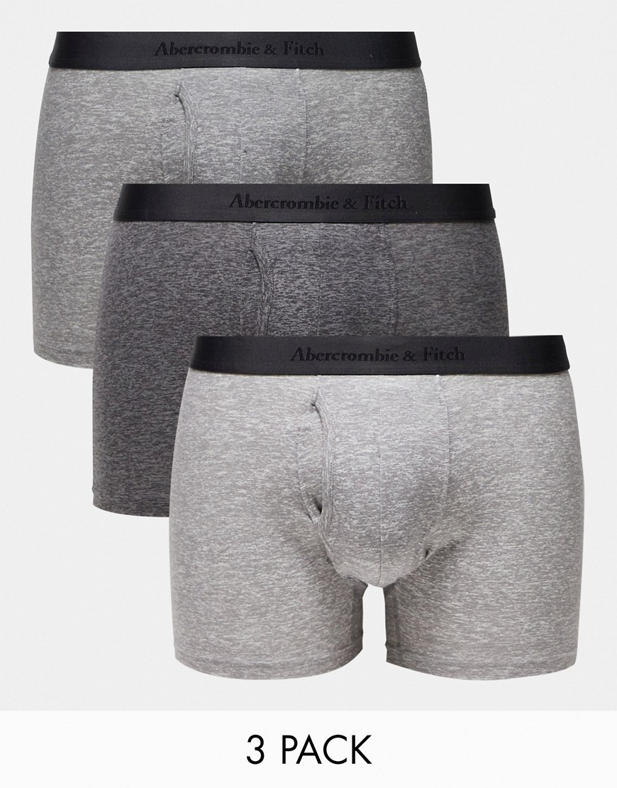 Abercrombie & Fitch 3 pack tonal logo waistband trunks in greys/black-Multi