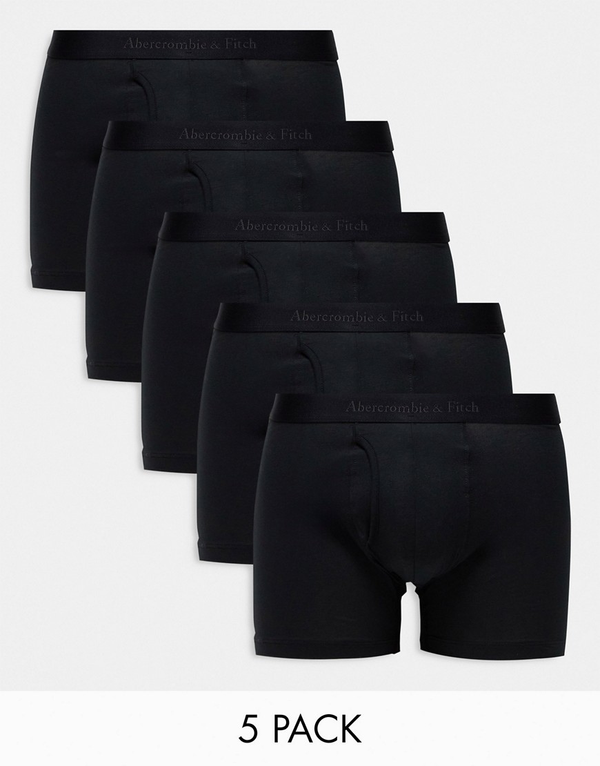 Abercrombie & Fitch 5 pack tonal logo waistband trunks in black