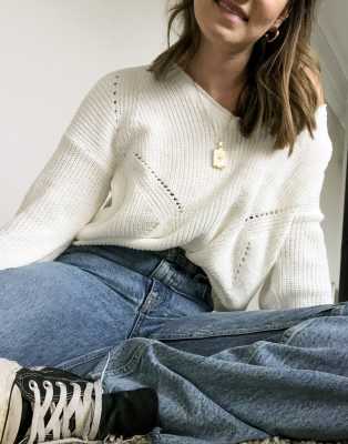 Abercrombie & Fitch balloon sleeve v-neck sweater in cream - Click1Get2 On Sale