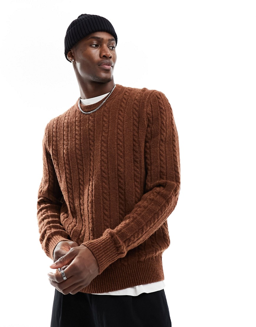 Abercrombie & Fitch cable knit jumper in camel marl-Neutral