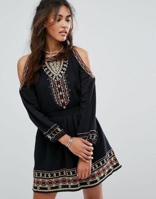 Abercrombie & Fitch Cold Shoulder Embroidered Dress