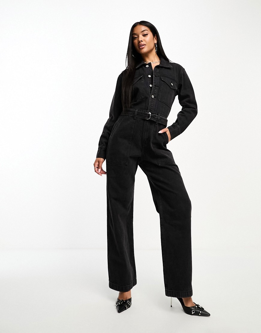 Abercrombie & Fitch denim boiler jumpsuit in washed black