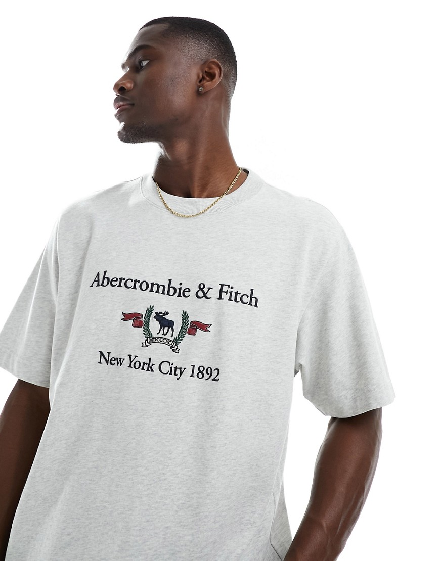 Abercrombie & Fitch heritage crest logo t-shirt in grey marl