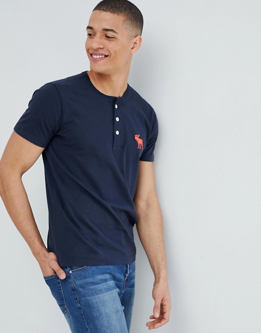 Abercrombie & Fitch large icon logo henley t-shirt in navy
 