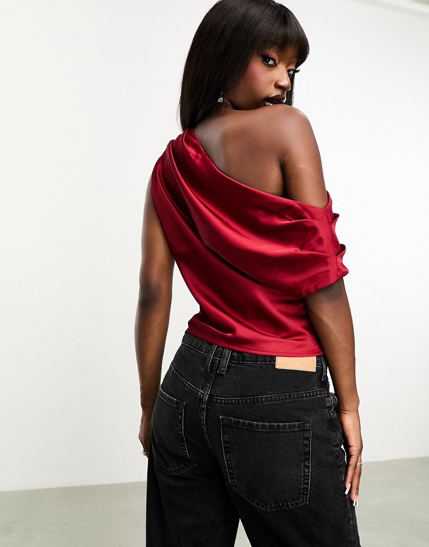 Abercrombie & Fitch satin aysmmetric draped top in red