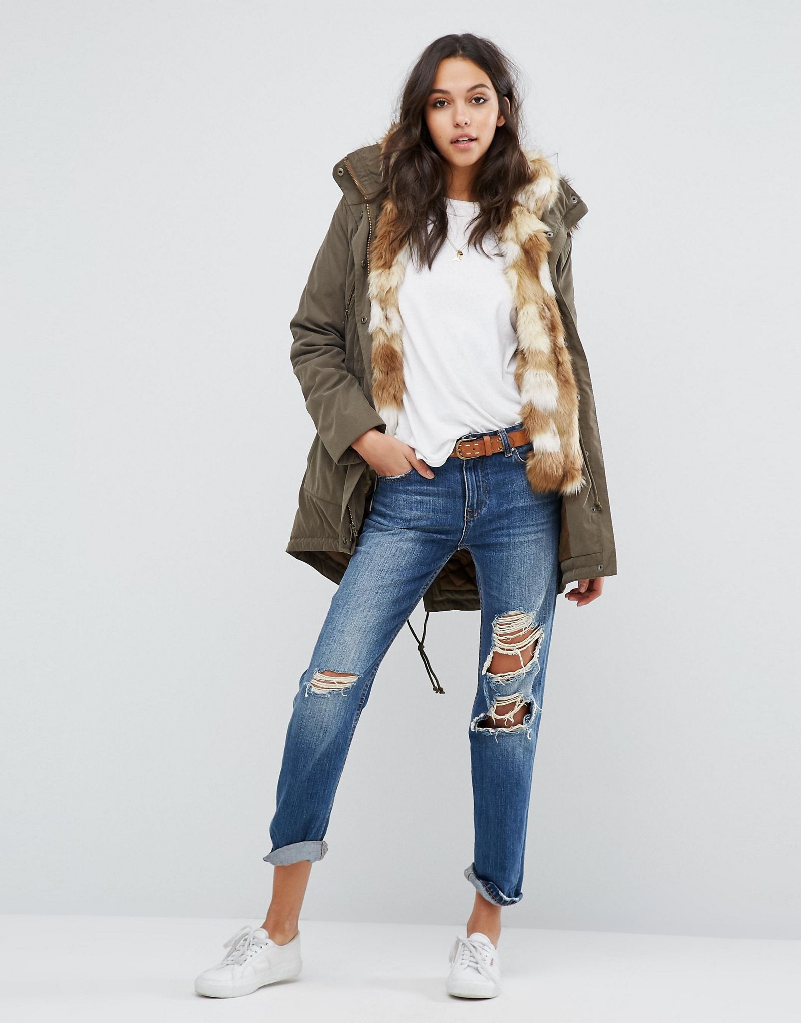 Abercrombie & Fitch Twill Faux Fur Lined Parka