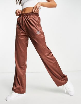 Adidas Originals '2000s Luxe' satin wide leg pants in brown with rhinestone logo - Click1Get2 Cyber Monday