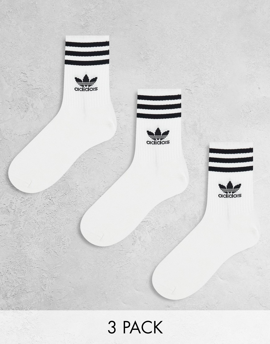 adidas Originals 3 pack mid cut socks in white