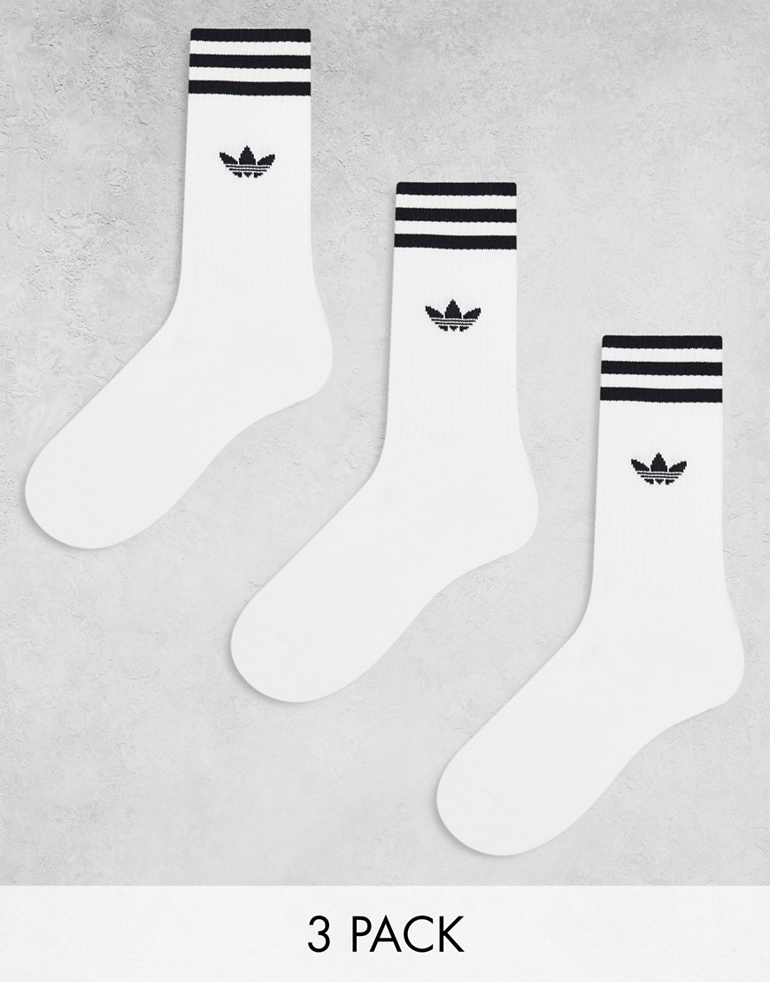adidas Originals 3 pack three stripe crew socks in white