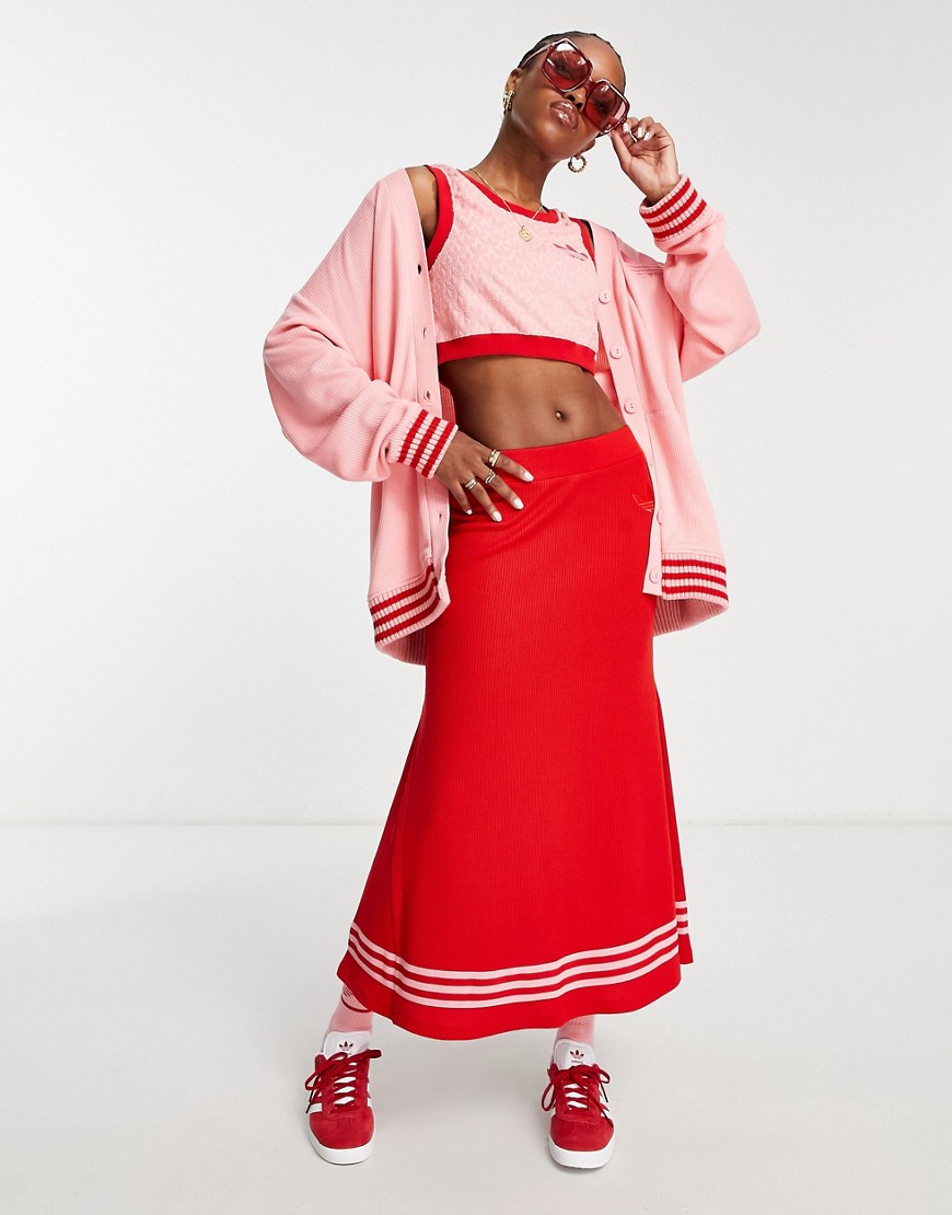 adidas Originals ’adicolor 70s’ knitted long skirt in red