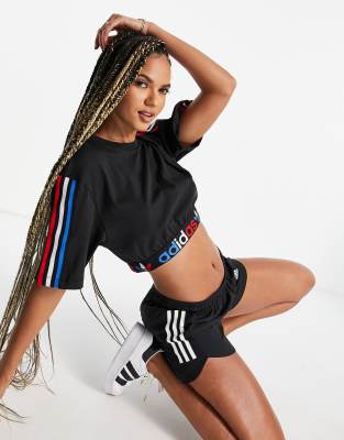 Adidas Originals adicolor logo crop top in black with elastic waist - Click1Get2 Black Friday