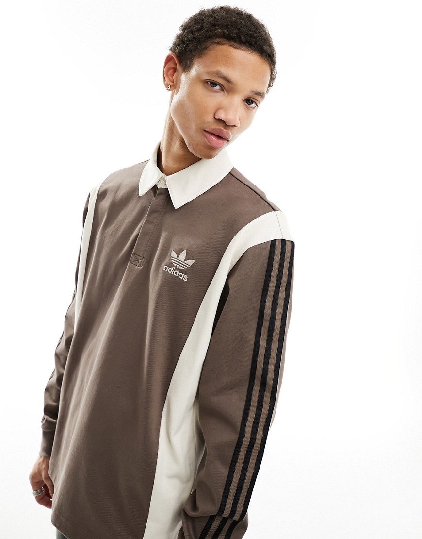 adidas Originals archive rugby shirt in earth brown