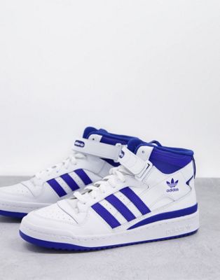 Forum Mid trainers in white and blue
