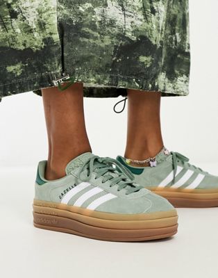 Gazelle Bold platform trainers in silver green with gum sole