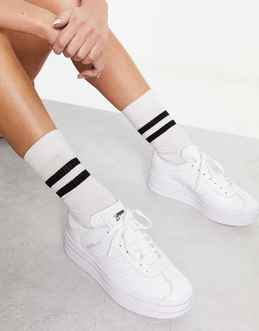 adidas Originals Gazelle Bold platform trainers in triple white